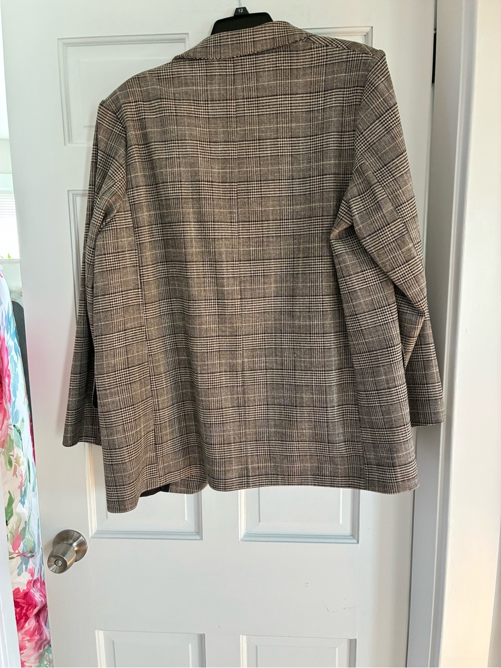 Classic Glen Plaid Womens Blazer - Neutral Gray/Brown - Picture 2 of 4